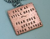 Game of Thrones Quote Necklace - Arya Stark - Hand Stamped Copper and Sterling Silver Chain - Fear cuts deeper than swords