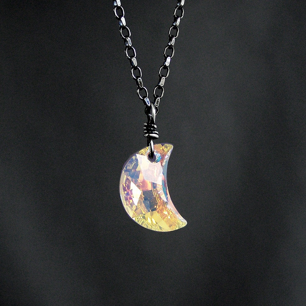 READY TO SHIP - Moon of My Life - Swarovski Crystal Ab Necklace - Oxidized Sterling Silver - Game of Thrones Inspired