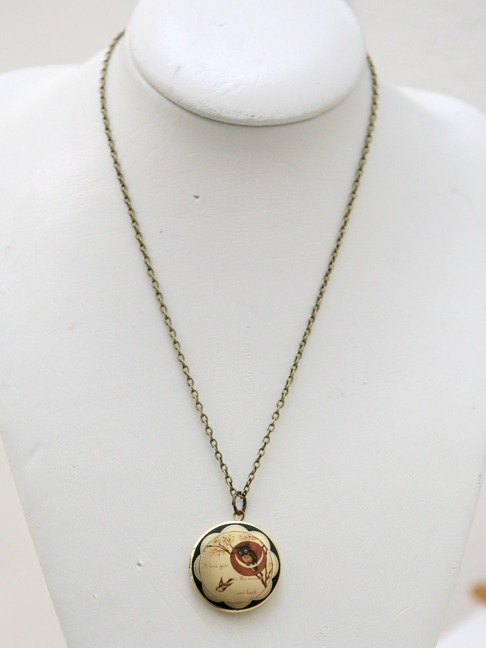 ON SALE Moonlight Owl,Locket,Owl Locket,Brass locket,Owl,Love,Bird,Antiqued Locket,Vintage Locket -I love you to the moon and back