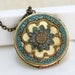 Locket, turquoise blue locket,filigree locket necklace,resin locket,photo locket , brass locket - vintage brass filigree turquoise,38mm