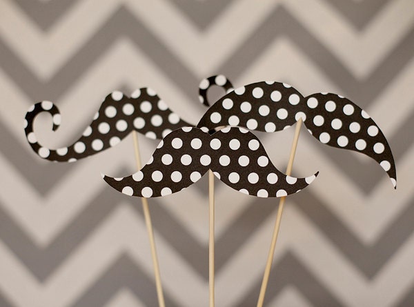 Polka Dot or Striped Mustache Cupcake Topper