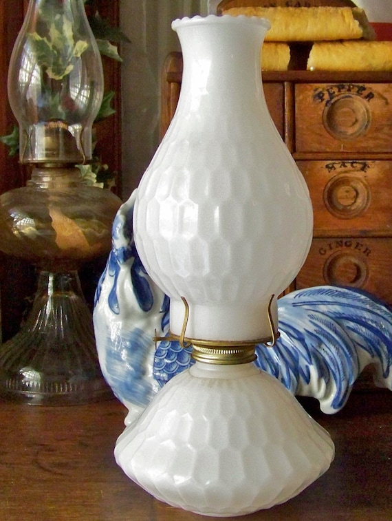 Milk Glass Honey Comb Oil Lamp
