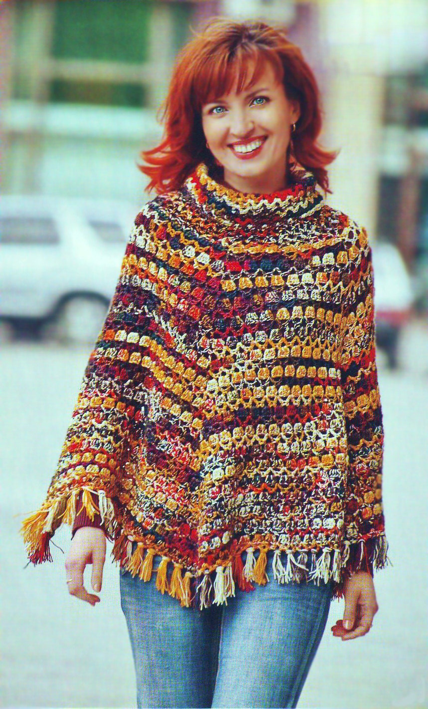 Crochet for  Girls and Woman New cool Poncho with Hat Pattern INSTRUCTION only, PDF Files