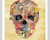 Flower Skull Art Print - 8 x 10 - Digital Manipulation Art - Hippie Skull