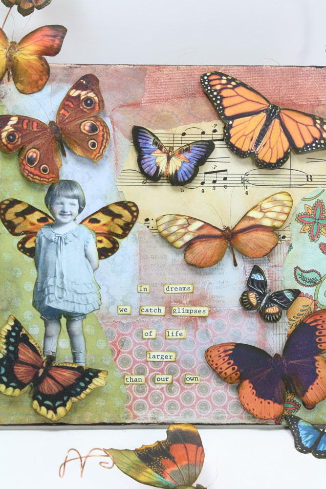 Mixed Media Butterfly Collage  "Live as Big as Your Dreams" - CuriousCrowArt