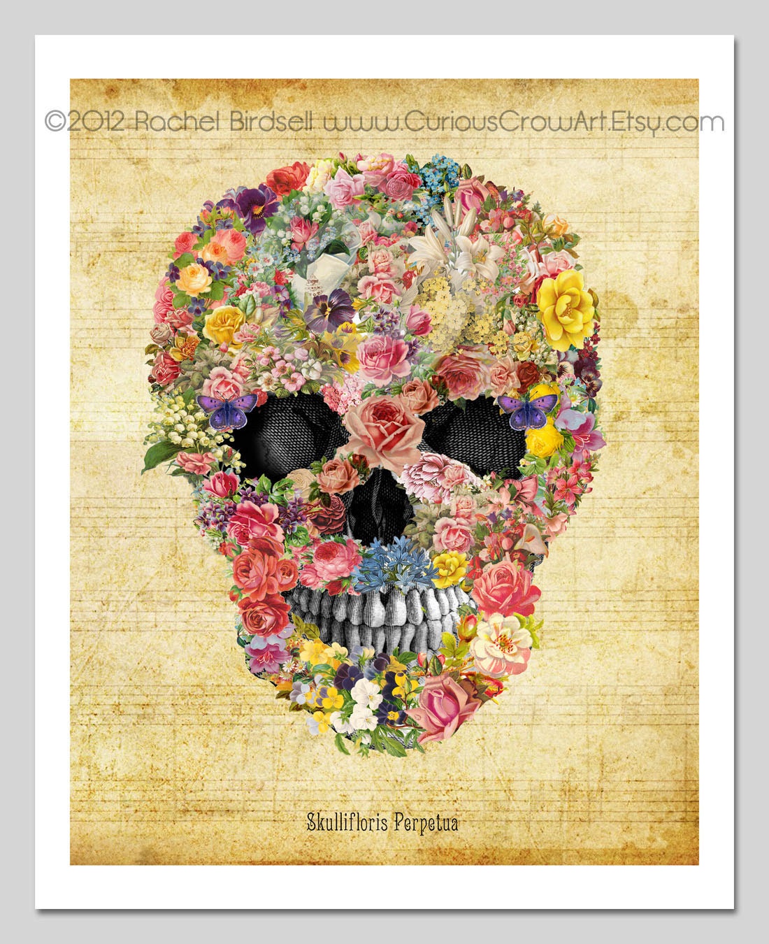 Flower Skull Art Print - 8 x 10 - Digital Manipulation Art - Hippie Skull
