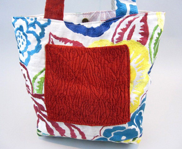 Velvet and Embroidered Handbag Tote Bag