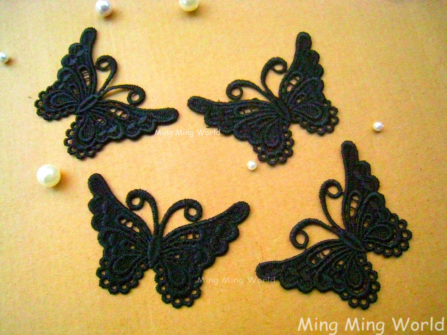 Black Lace Applique -4 PCS Black Little Butterfly Lace Applique Trim