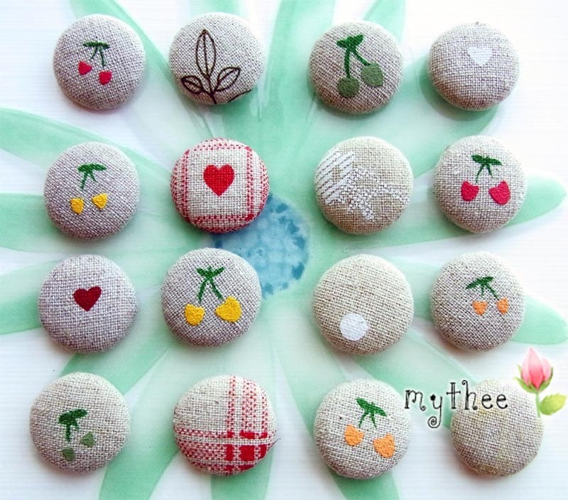 1 Inch Fabric Covered Buttons - Set of 16 - Linen Spirit