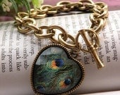 Pretty retro copper peacock glass like malachite heart shaped bracelets pendant jewelry vintage style