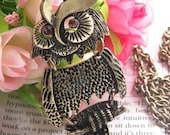 Pretty retro copper owl on branch necklace pendant vintage style