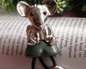 Pretty silver 3d green shorts mouse brother with black rope necklace pendant jewelry vintage style