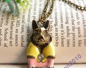 Pretty retro copper dog doggy with yellow coat necklace pendant jewelry vintage style