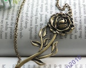 Pretty retro copper rose flowers necklace pendant jewelry vintage style