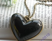 Pretty retro copper black heart necklace pendant jewelry vintage style