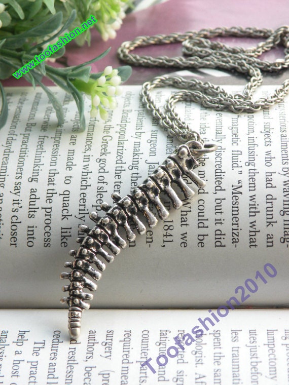Punk retro silver 3d human bone vertebra necklace pendant jewelry vintage style