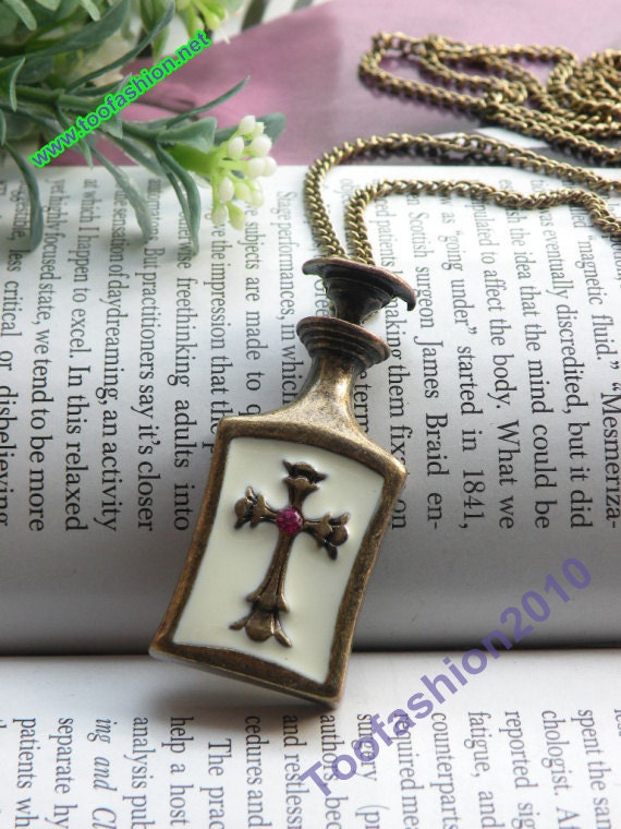 Pretty retro copper wine bottle.with cross necklace pendant jewelry vintage style