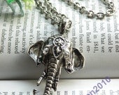 Pretty retro silver indian elephant head with long nose necklace pendant jewelry vintage style