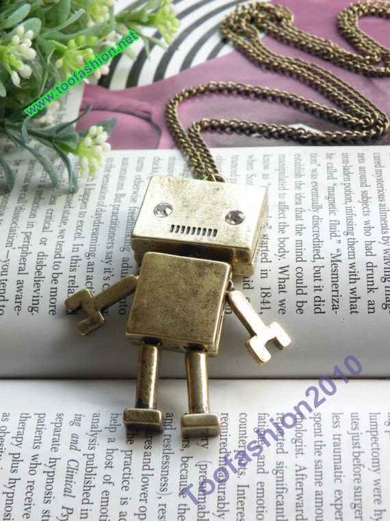 Pretty retro copper hand and leg can move robot pendant necklace vintage style