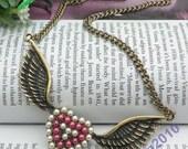 Pretty retro copper heart with Angel Wings necklace pendant vintage style