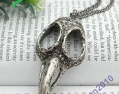 SALE Pretty retro silver bird skull beak necklace pendant jewelry vintage style
