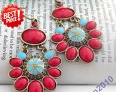 Pretty retro copper colorful flower earrings vintage style