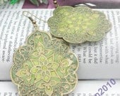 Pretty retro copper big flower with cross pattern earrings pendant vintage style 2