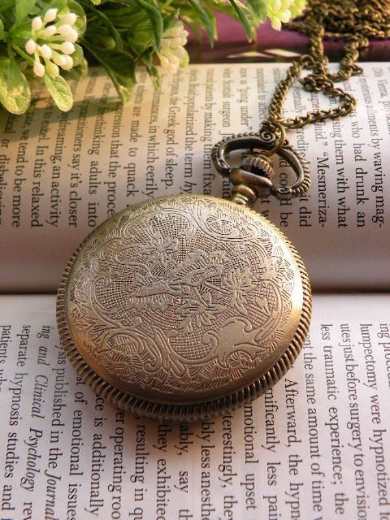 Retro copper round snowflake with hollow carved pocket watch necklace pendant jewelry vintage style