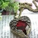 Pretty retro copper red crystal heart shape with two angel wings necklace pendant jewelry vintage style