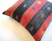 Antique Turkish Kilim Pillow Cover - Hand Embroidered - 20x20 inch