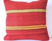 Antique Turkish Kilim Pillow Cover - Hand Embroidered - 16x16 inch