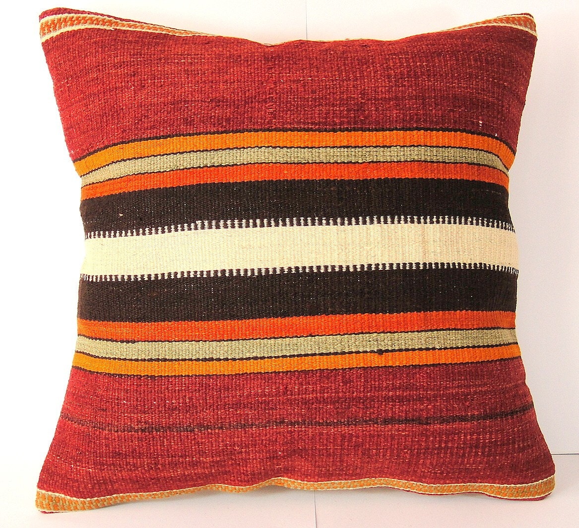 Antique Turkish Kilim Pillow Cover - Hand Embroidered - 16x16 inch