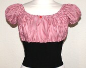 Repro 1950s vintage inspired fitted gypsy top in black with red white check gingham Viva by OuterLimitz