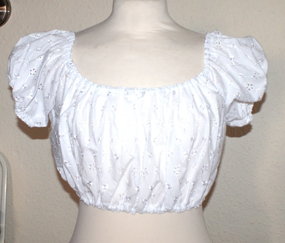 Vintage 50s inspired cropped gypsy top white broderie anglais lace S by OuterLimitz