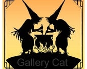 Halloween Witch Twins 2 - Digital Collage Sheet CSi2 Instant Download 8 x 8 Inch Paper Crafts Iron on Transfer GalleryCat