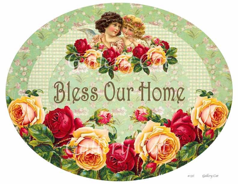Vintage BLESS Our HOME Sign Digital Collage Sheet for Wood Crafts Instant Download Altered Art by GalleryCat CS136