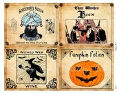 Vintage Halloween Digital Collage Sheet Spooky Labels for Wine Bottle Party Arts and Crafts Instant Download GalleryCat CS162