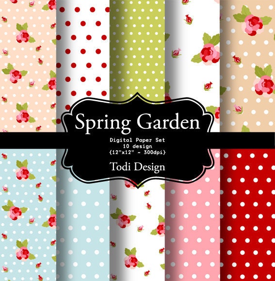 Spring Garden Digital Paper Set Il_570xn