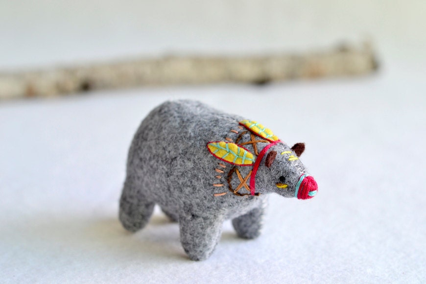 yellow feather spirit bear - soft sculpture animal - plush bear