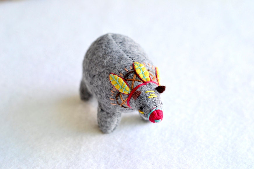 yellow feather spirit bear - soft sculpture animal - plush bear