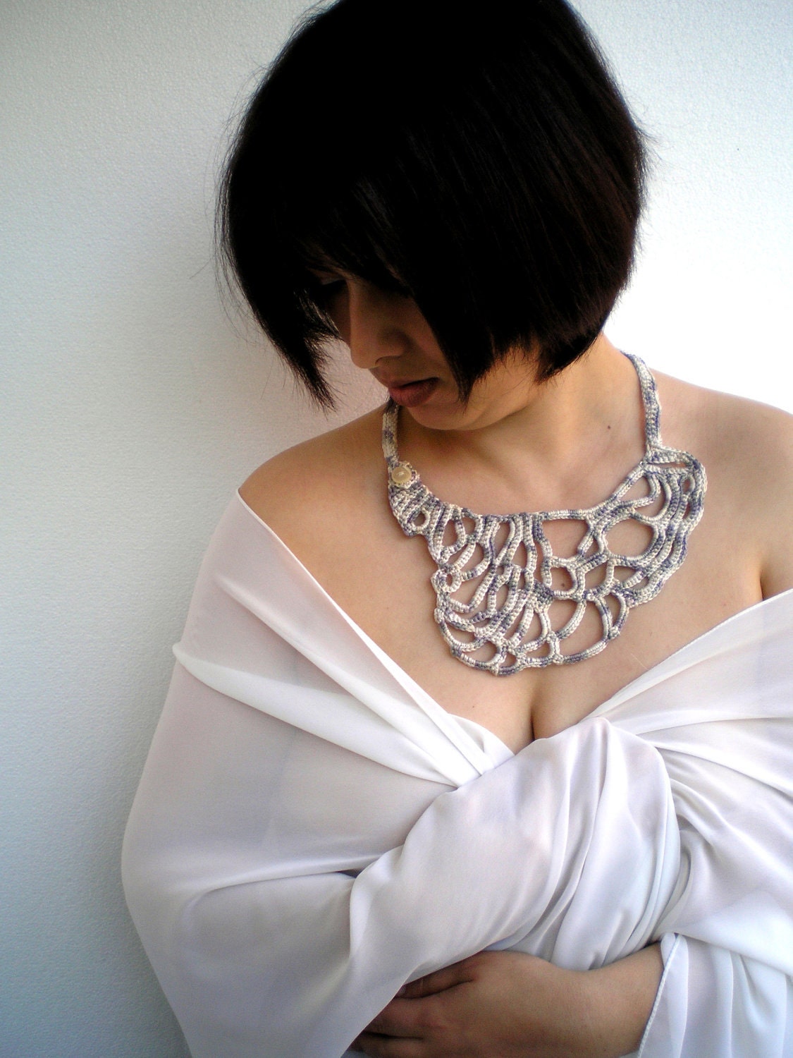 OOAK Variegated  Dream Necklace Crocheted Special Cotton Collar