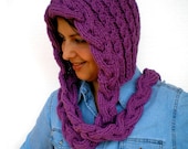Sweet Violette Hat  soft mixed  Wool Hat  Hand Knit Cabled Hat Hood NEW COLECTION