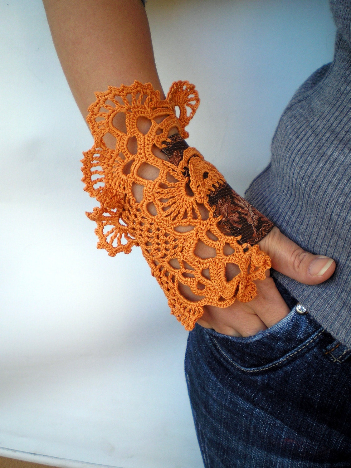 OOAK Fashion Cuff Crocheted cotton Bracelet Luxury Ethnic Style Cuff Bracelet  NEW