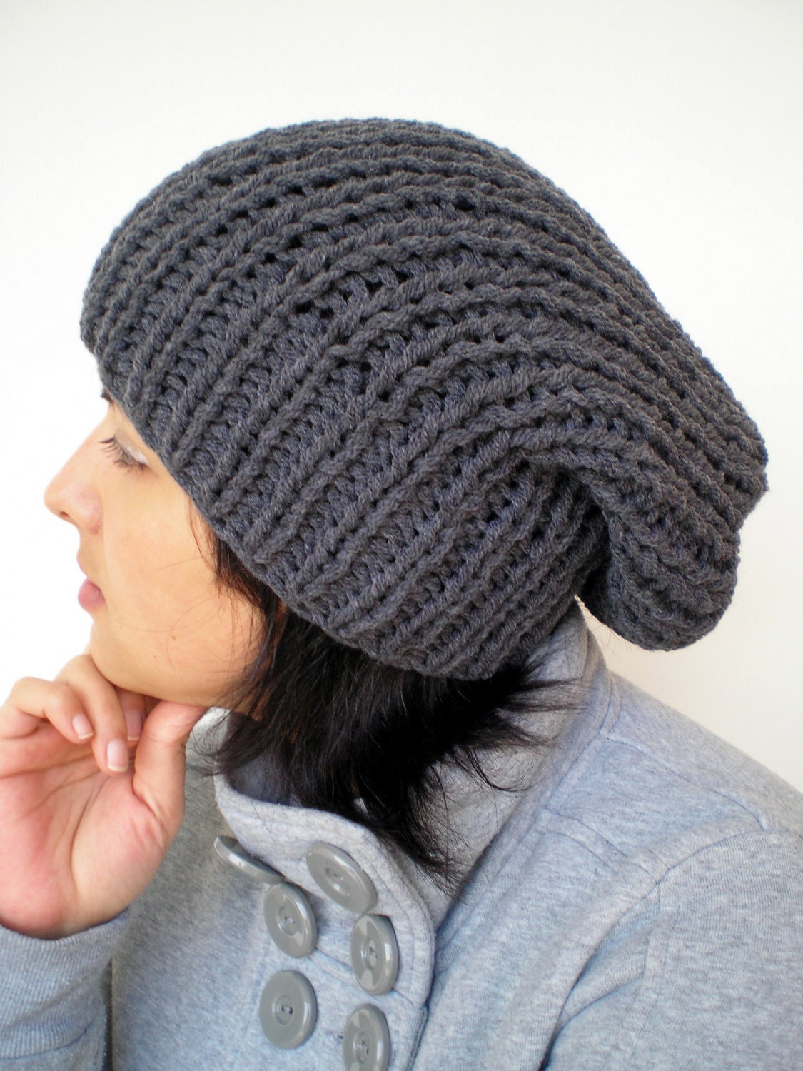 Charcoal Slouch Hat Super Soft Trendy  Hand Knit Hat  Unisex Slouch Hat  NEW COLLECTION