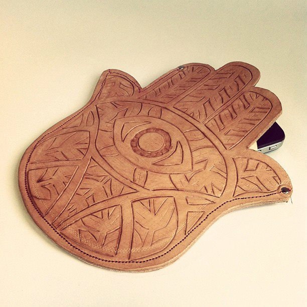 Fatima's Hand Leather Clutch - Cut carved and stained with love