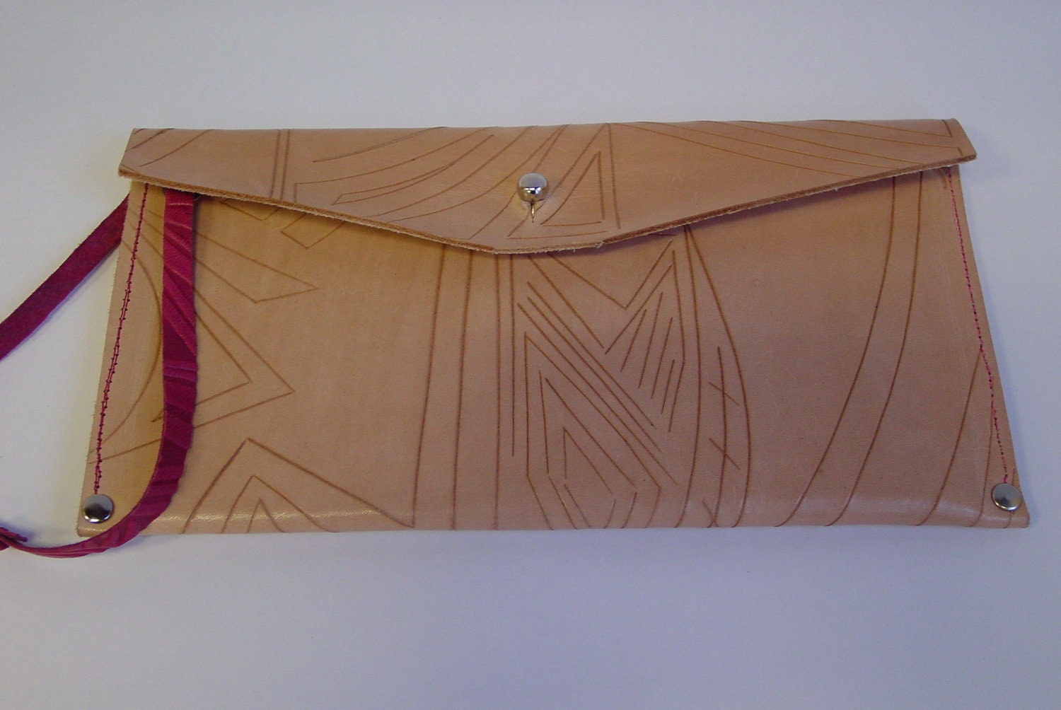 23 Tribes Custom made, one of a kind carved envelope leather passport case