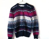 Outlander Wool Patterned Cardigan Button Down Vintage Navy Blue Small