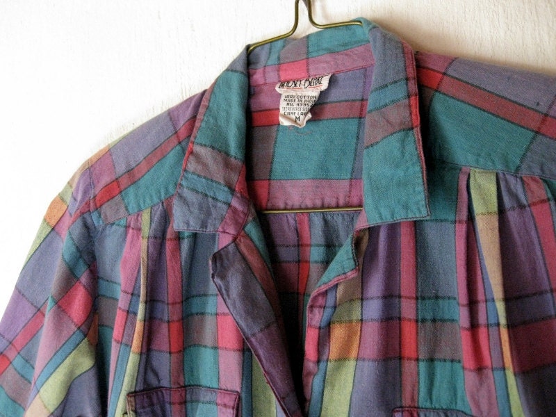 Short Sleeve Plaid Vintage Lindsey Blake Shirt Womens Medium