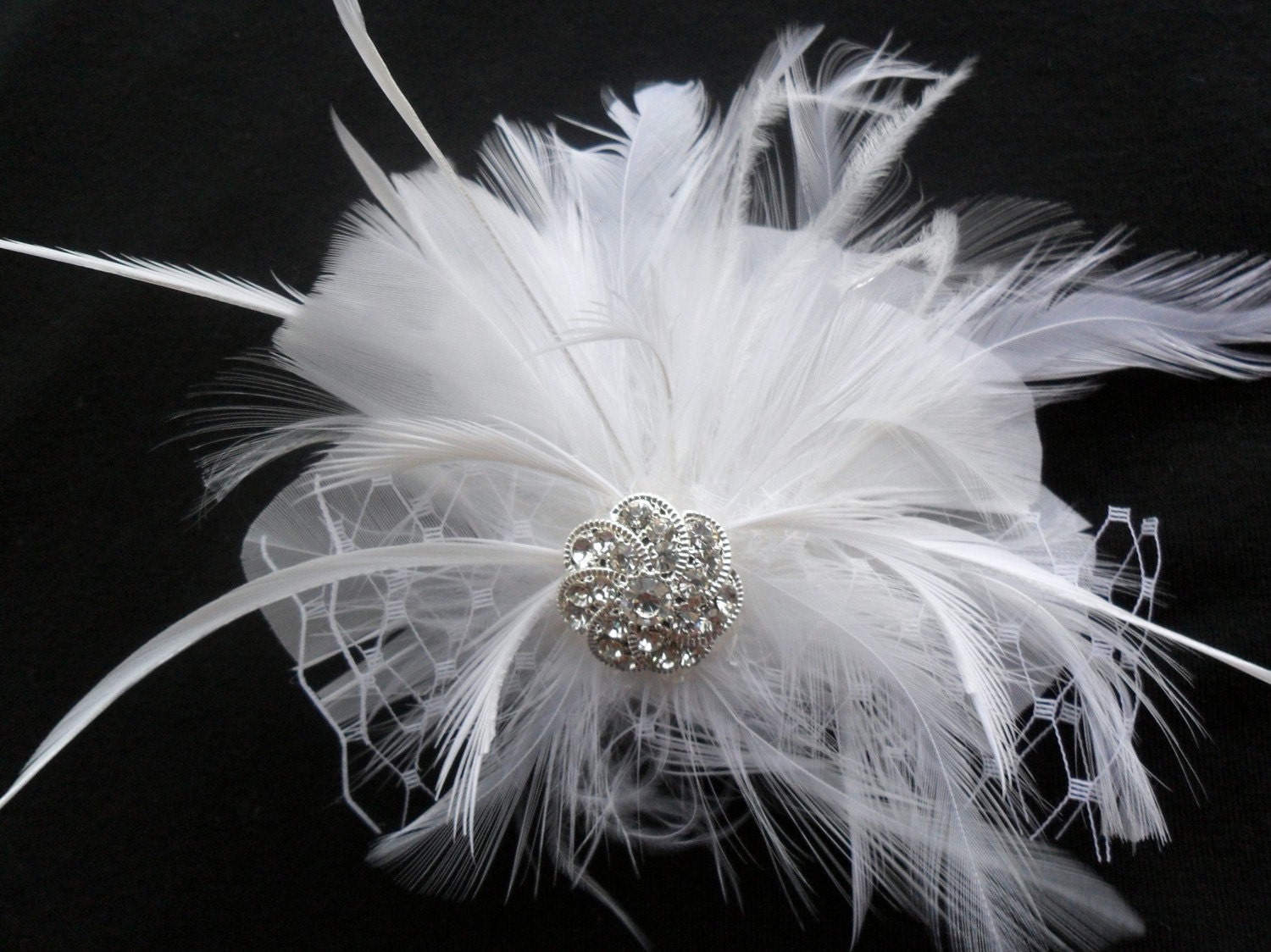 Leah - gorgeous white feather and rhinestone fascinator