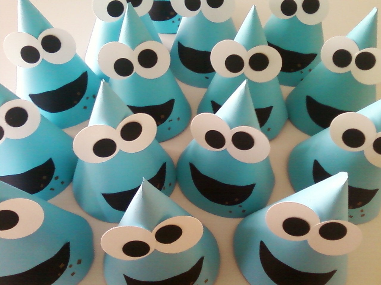 COOKIE MONSTER Birthday or Baby Shower Party Hats (Set of 8)